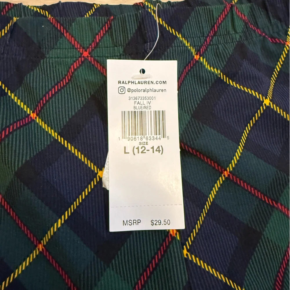 NWT Ralph‎ Lauren Youth Plaid leggings Large